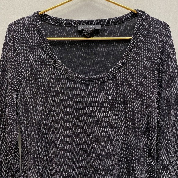 Grace Elements Metallic Slinky Tunic Top Sz Medium Black Silver Sharkbite Dressy - Picture 4 of 8